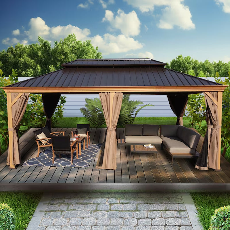 12-Ft X 16 Gazebo Brown Gazebo with Hardtop Roof (Screen Included)