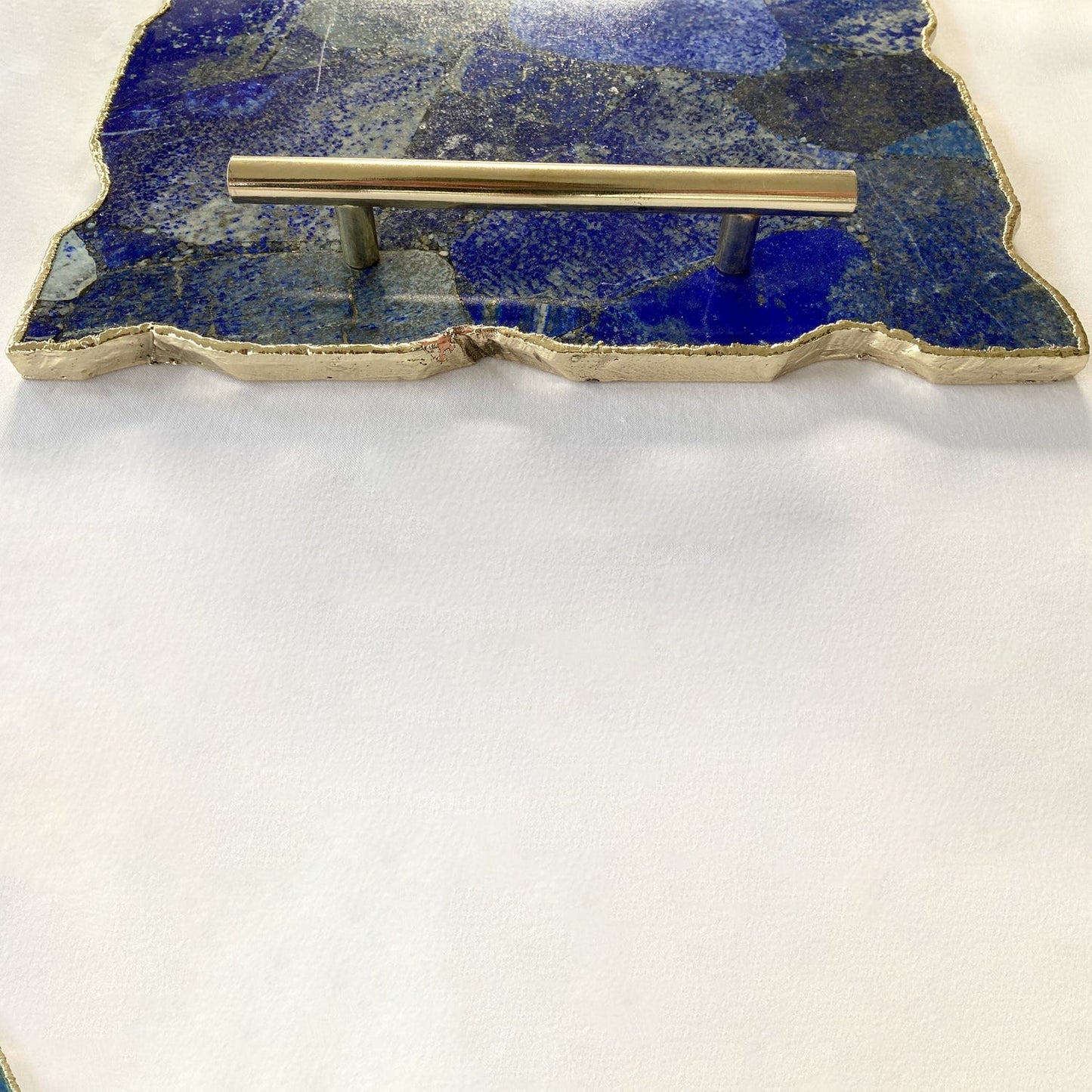 Large Lapis Lazuli Serving Tray With Plain Modern Brass Handles/Personalised Momentos/Sign Boards 10"x15"