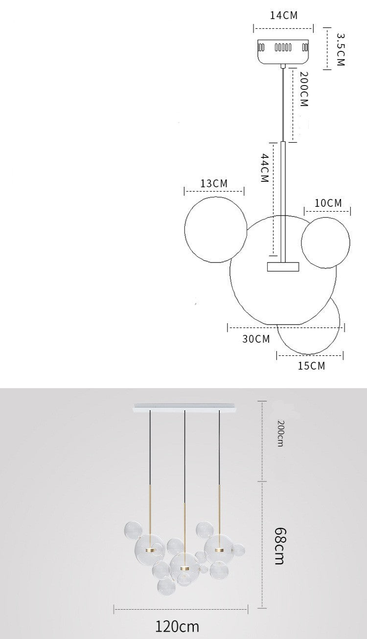 Soap Bubble Mickey Chandelier LED Living Room Bedroom Dining Room Glass
