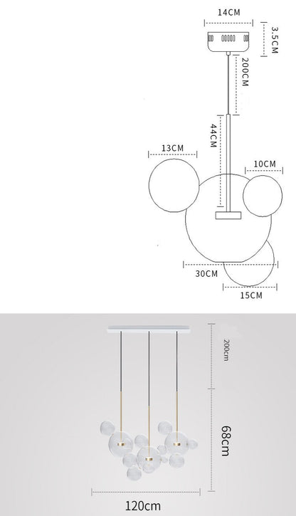 Soap Bubble Mickey Chandelier LED Living Room Bedroom Dining Room Glass