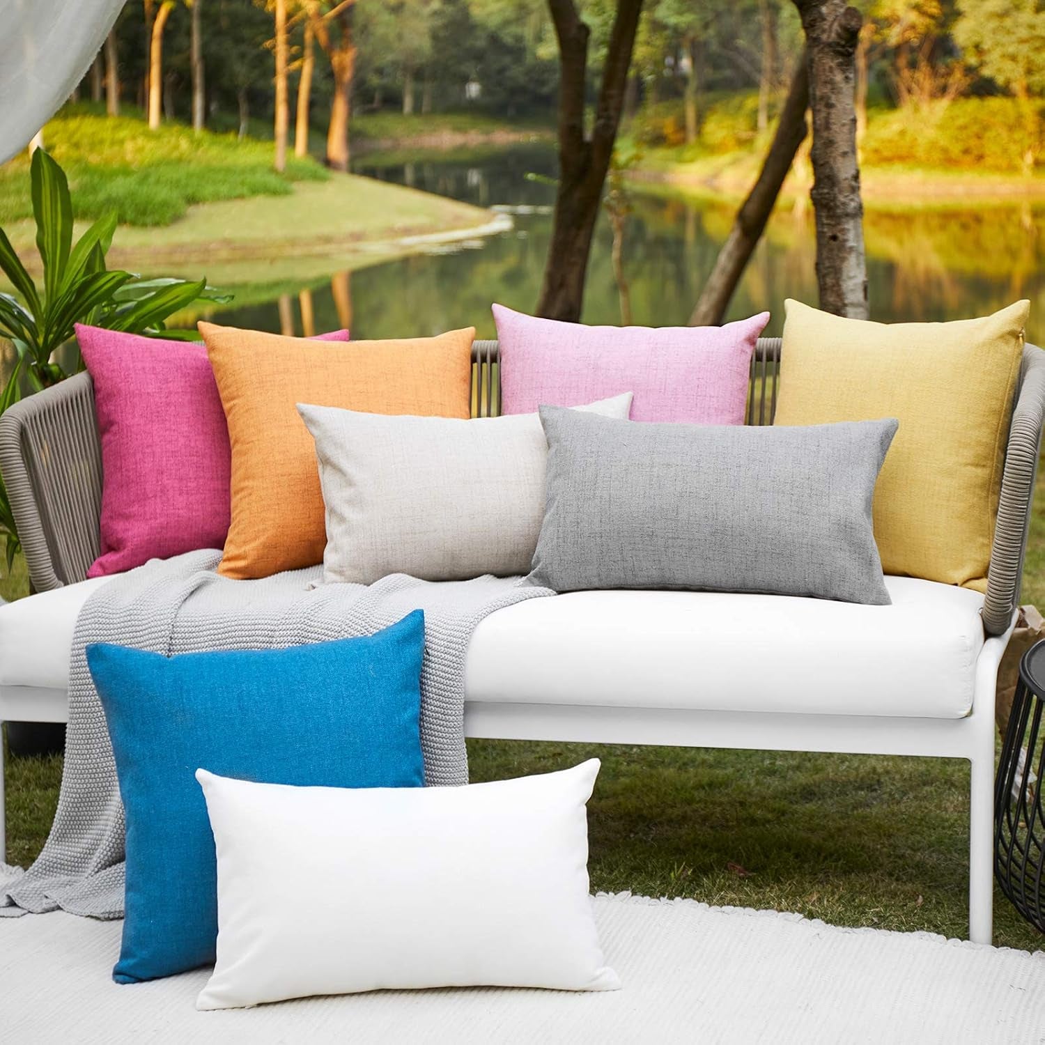Outdoor Pillows for Patio Furniture Waterproof Pillow Covers Square Garden Cushion Farmhouse Linen Throw Pillow Covers Shell for Patio Tent Couch(18×18Inch,Grey)