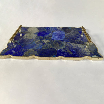 Large Lapis Lazuli Serving Tray With Plain Modern Brass Handles/Personalised Momentos/Sign Boards 10"x15"