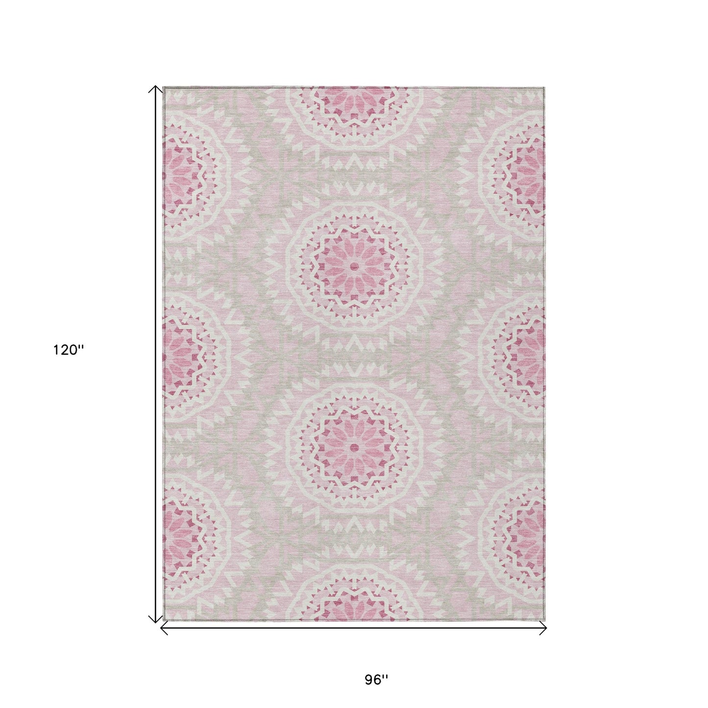 8' X 10' Pink Blush And Ivory Floral Medallion Washable Indoor Outdoor Area Rug