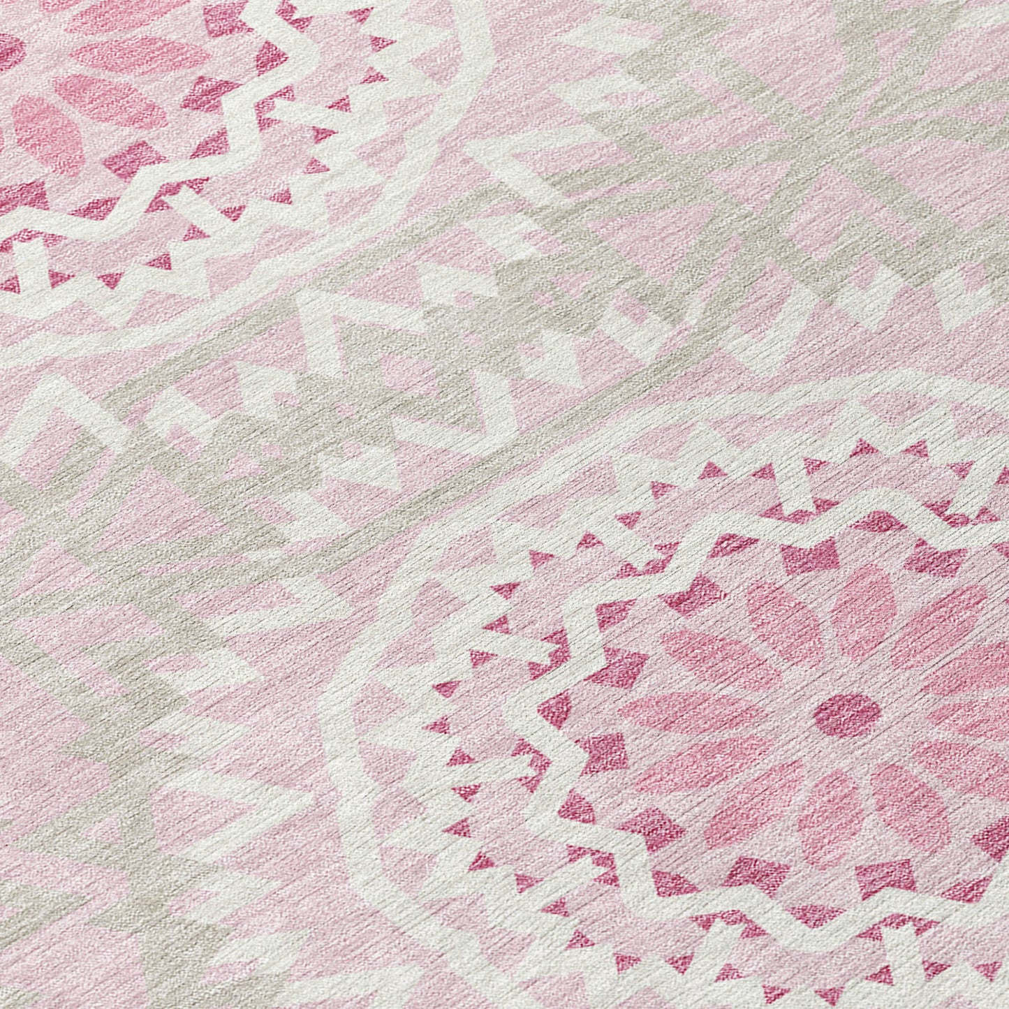 8' X 10' Pink Blush And Ivory Floral Medallion Washable Indoor Outdoor Area Rug