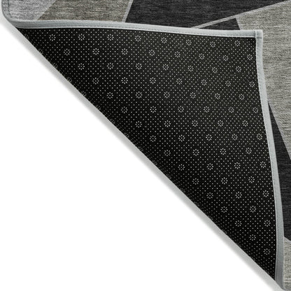 9' X 12' Coffee Charcoal And Gray Geometric Washable Indoor Outdoor Area Rug