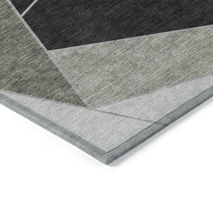 9' X 12' Coffee Charcoal And Gray Geometric Washable Indoor Outdoor Area Rug