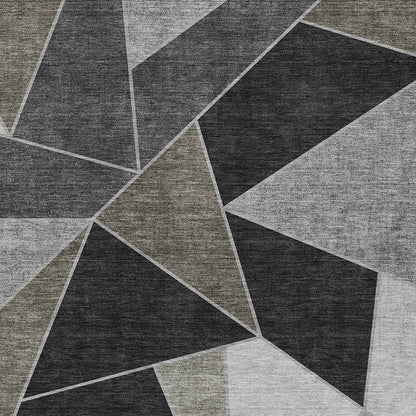 9' X 12' Coffee Charcoal And Gray Geometric Washable Indoor Outdoor Area Rug