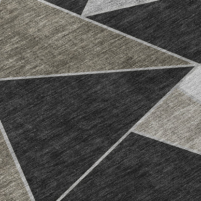9' X 12' Coffee Charcoal And Gray Geometric Washable Indoor Outdoor Area Rug