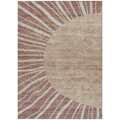 3' X 5' Orange Copper And Terra Cotta Abstract Washable Indoor Outdoor Area Rug