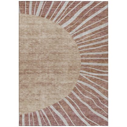 3' X 5' Orange Copper And Terra Cotta Abstract Washable Indoor Outdoor Area Rug