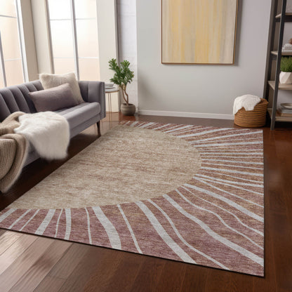 3' X 5' Orange Copper And Terra Cotta Abstract Washable Indoor Outdoor Area Rug