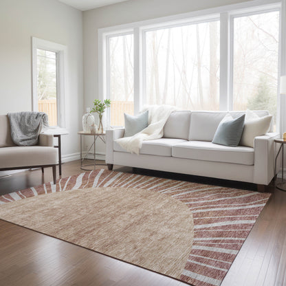 3' X 5' Orange Copper And Terra Cotta Abstract Washable Indoor Outdoor Area Rug