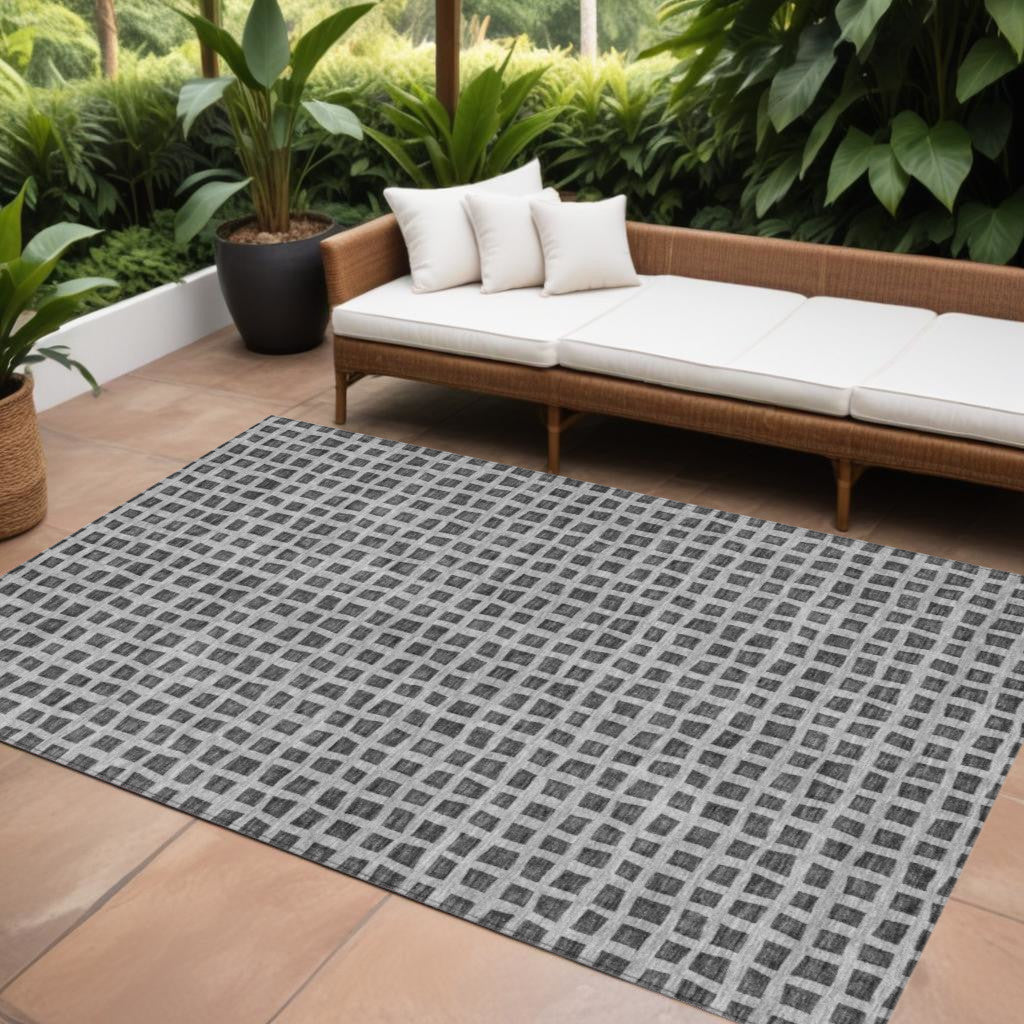 8' X 10' Graphite Gray And Silver Geometric Washable Indoor Outdoor Area Rug