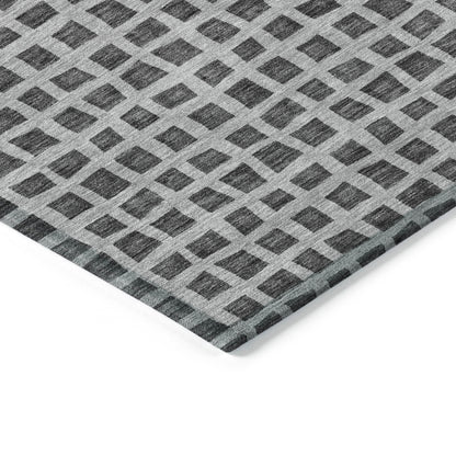 8' X 10' Graphite Gray And Silver Geometric Washable Indoor Outdoor Area Rug