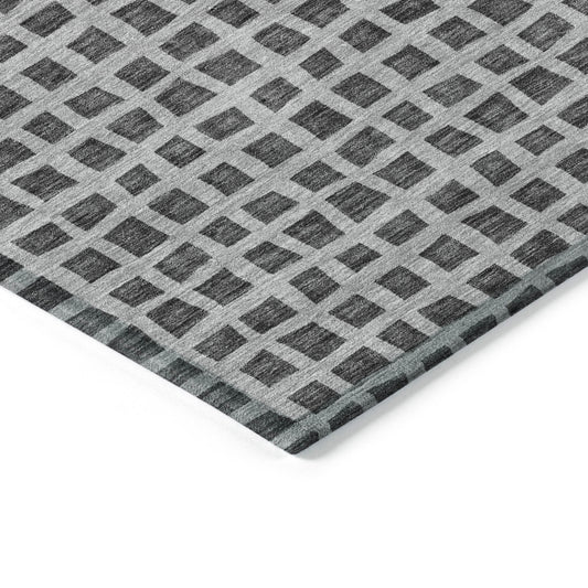 8' X 10' Graphite Gray And Silver Geometric Washable Indoor Outdoor Area Rug
