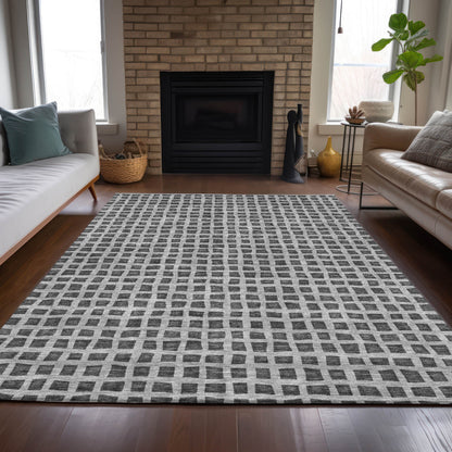 8' X 10' Graphite Gray And Silver Geometric Washable Indoor Outdoor Area Rug