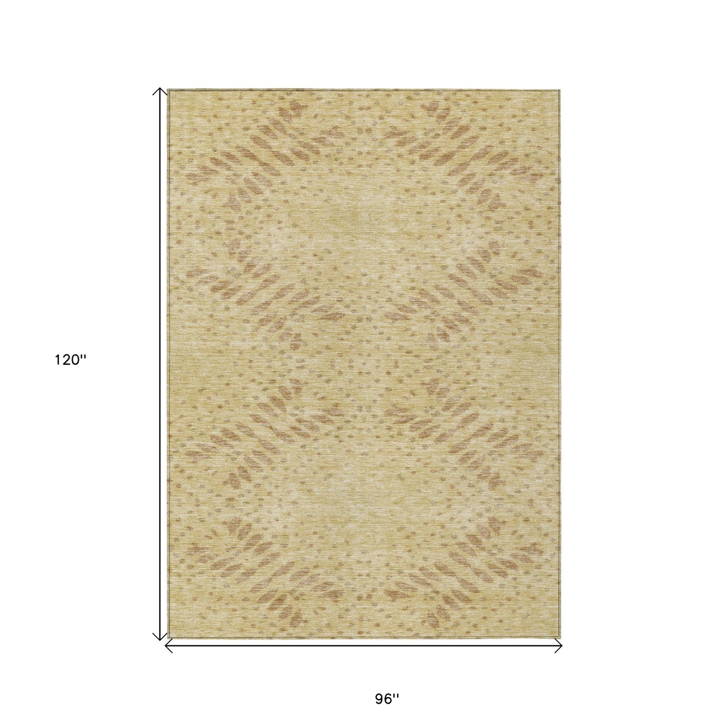 8' X 10' Gold Beige And Taupe Floral Washable Indoor Outdoor Area Rug