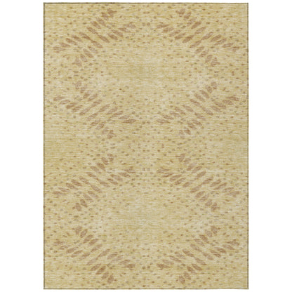 8' X 10' Gold Beige And Taupe Floral Washable Indoor Outdoor Area Rug