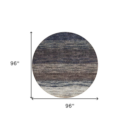 8' Beige Ivory And Brown Round Ombre Washable Indoor Outdoor Area Rug