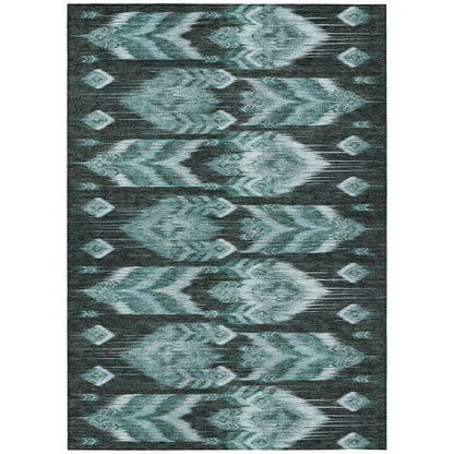 10' X 14' Teal Blue Aqua And Charcoal Southwestern Washable Indoor Outdoor Area Rug