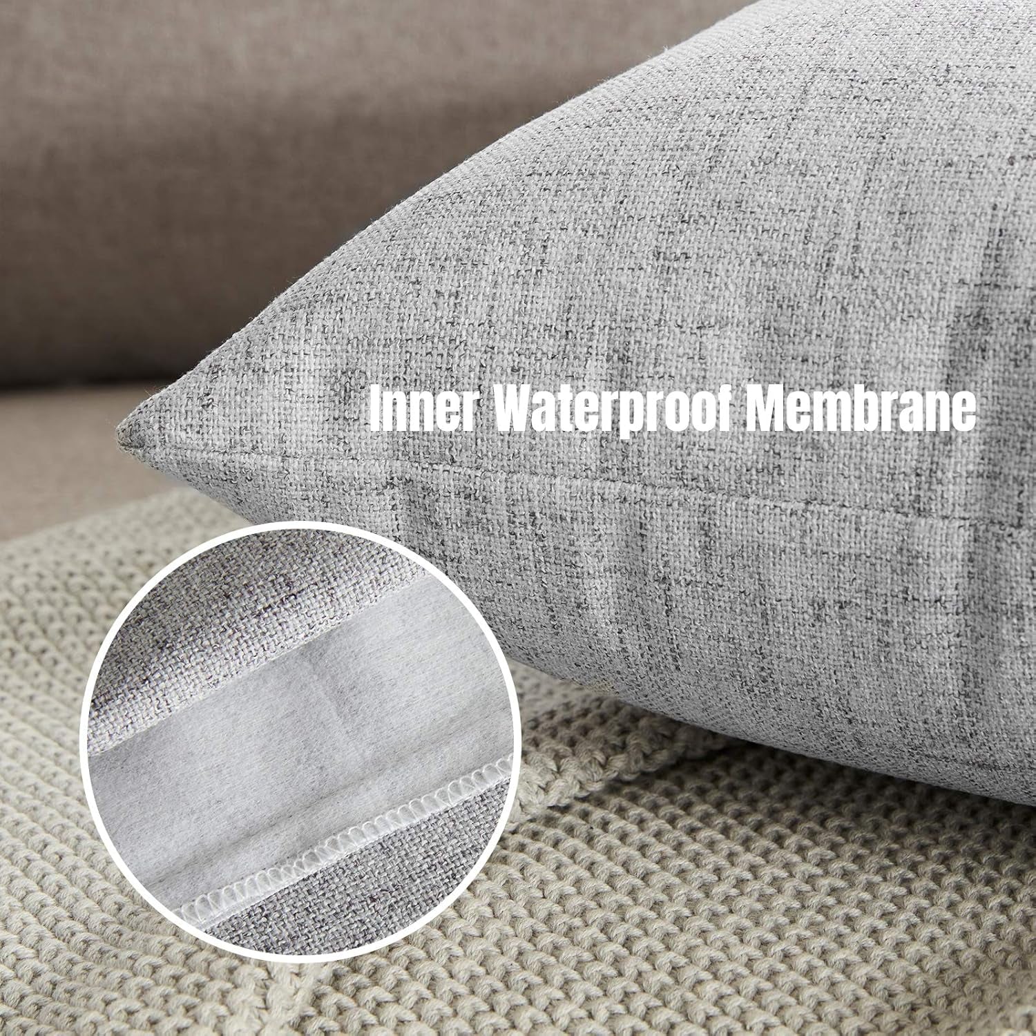 Outdoor Pillows for Patio Furniture Waterproof Pillow Covers Square Garden Cushion Farmhouse Linen Throw Pillow Covers Shell for Patio Tent Couch(18×18Inch,Grey)
