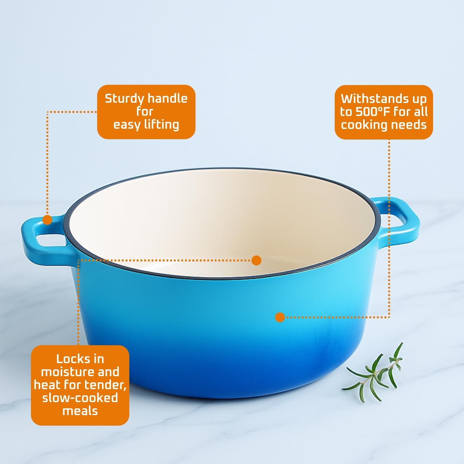 2-In-1 Enamel Cast Iron Dutch Oven with Handles - Crock Pot Caribbean Blue Cast Iron Pot with Skillet Lid - All-In-One Cookware Braising Pan for Casserole Dish - 5 Quart, Caribbean Blue