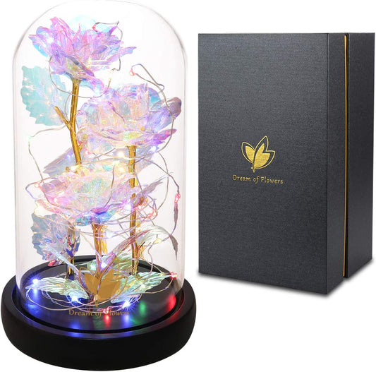 Beauty and the Beast Rose,Birthday Gifts for Women,Colorful Rainbow up Rose in a Glass Dome,Gifts for Mom,Women,Wife'S,Grandma Wife Anniversary,Valentines,Thanksgiving,Christmas,Wedding