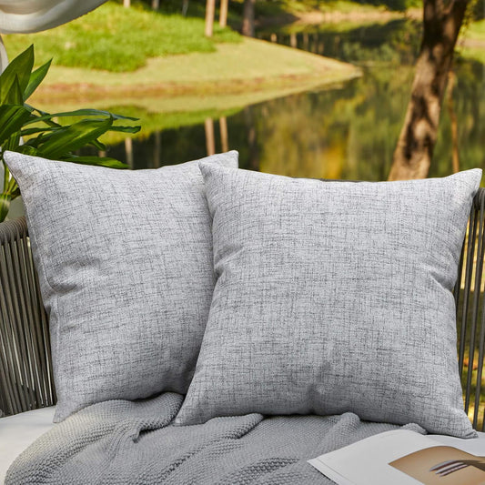 Outdoor Pillows for Patio Furniture Waterproof Pillow Covers Square Garden Cushion Farmhouse Linen Throw Pillow Covers Shell for Patio Tent Couch(18×18Inch,Grey)