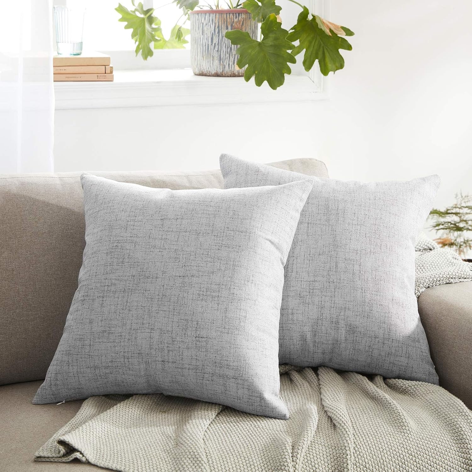 Outdoor Pillows for Patio Furniture Waterproof Pillow Covers Square Garden Cushion Farmhouse Linen Throw Pillow Covers Shell for Patio Tent Couch(18×18Inch,Grey)